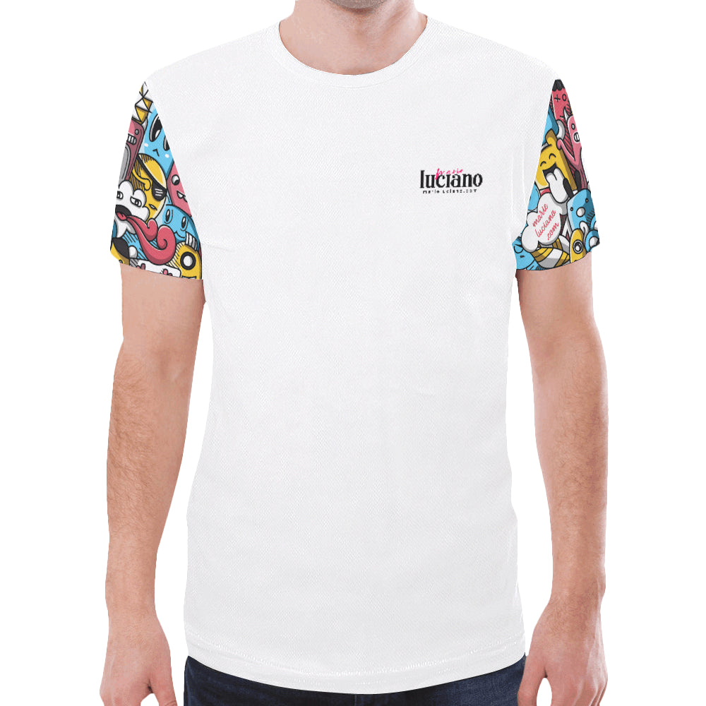 T-shirt Bianca Unisex con Maniche Doodle e Logo | Marie Luciano Design