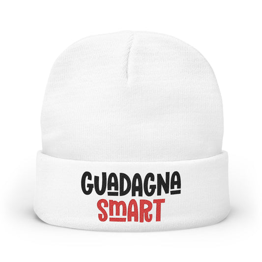 Beanie invernale bianco ricamato | Accessorio caldo e alla moda, unisex, logo originale GuadagnaSmart